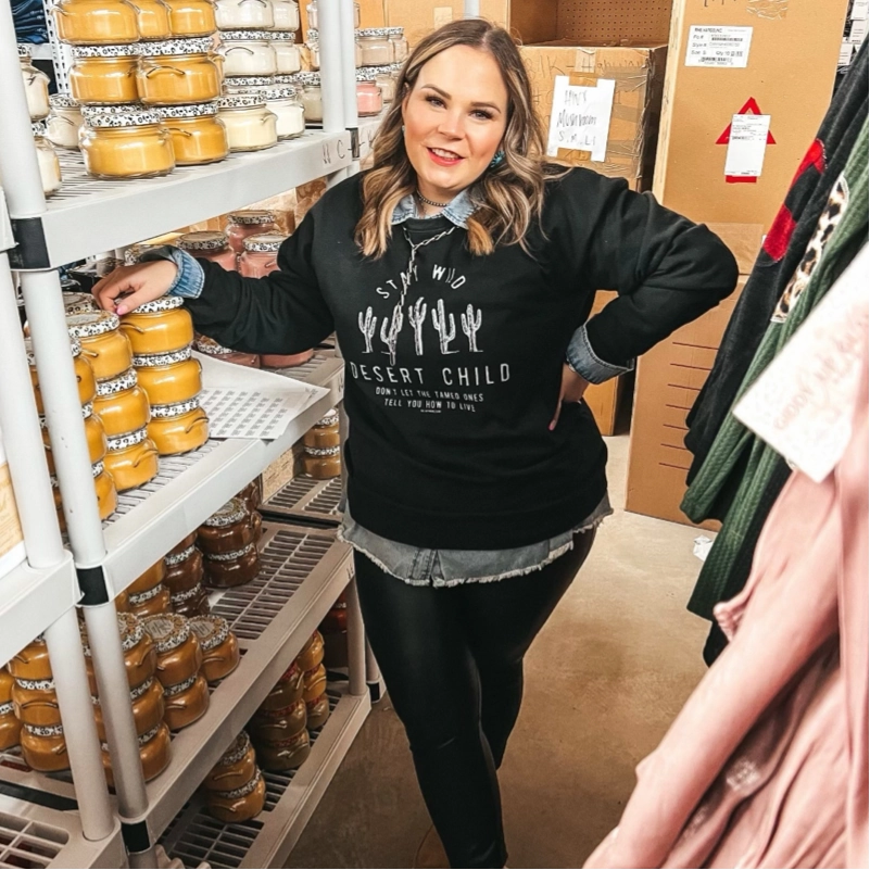 Online Exclusive | Stay Wild Desert Child Long Sleeve Graphic Sweatshirt in Black Layering Wear TaglessDesign