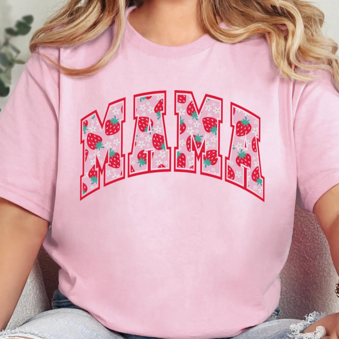 Online Exclusive | Strawberry MAMA Graphic Tee in Baby Pink Modern Style Trend short sleeved