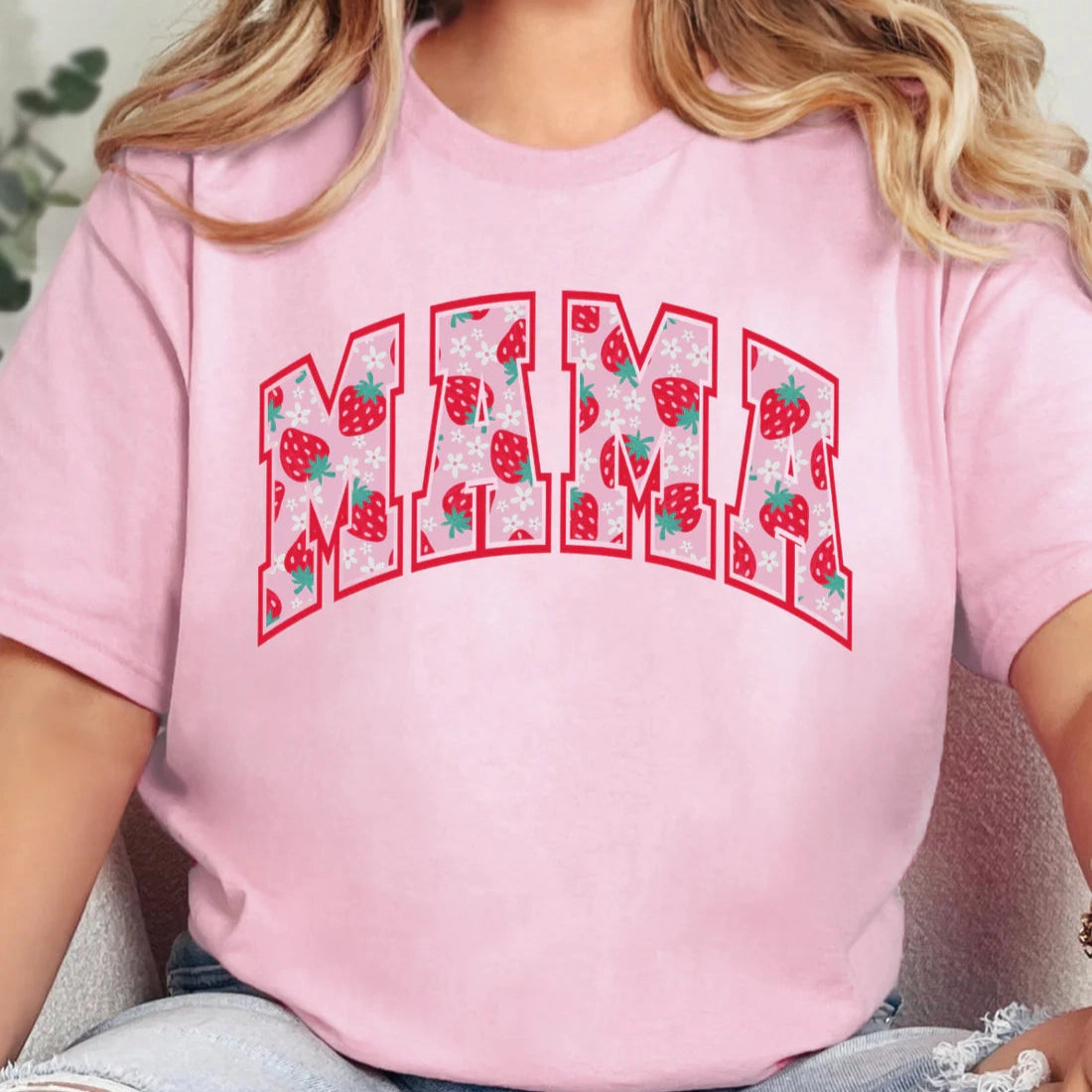 Online Exclusive | Strawberry MAMA Graphic Tee in Baby Pink Pocket Design Comfy Waistband
