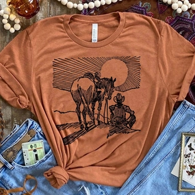 DoubleStitchedEdges ReinforcedHem Online Exclusive | Sunset Cowboy Short Sleeve Graphic Tee in Heather Harvest