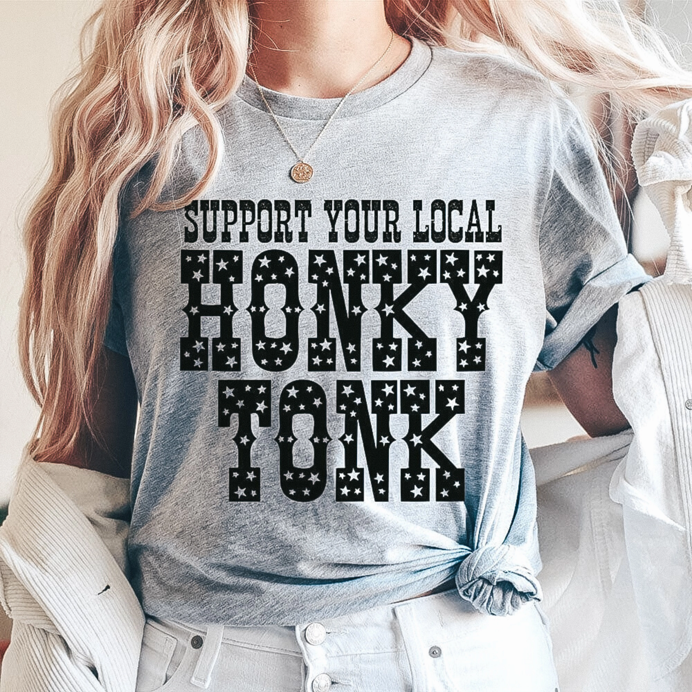 Spring Glow Online Exclusive | Support Your Local Honky Tonk Short Sleeve Graphic Tee in Heather Gray