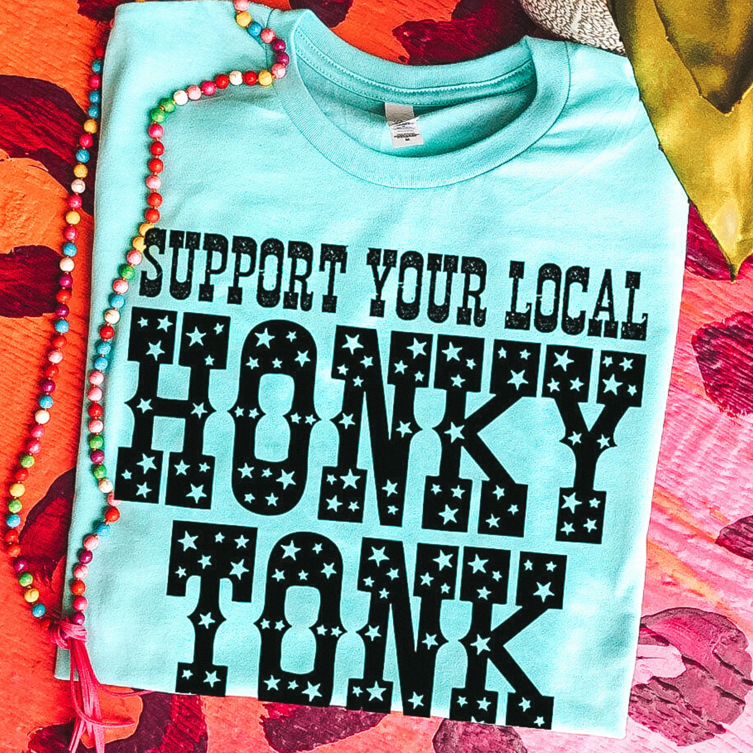 Ethical Mode Online Exclusive | Support Your Local Honky Tonk Short Sleeve Graphic Tee in Mint Blue