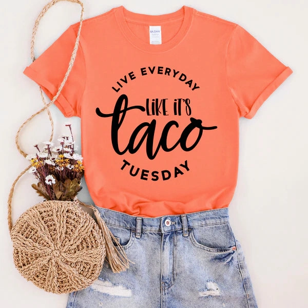 Kids playfulness Online Exclusive | Taco Tuesday Graphic on Short Sleeve Tee in Sunset Orange