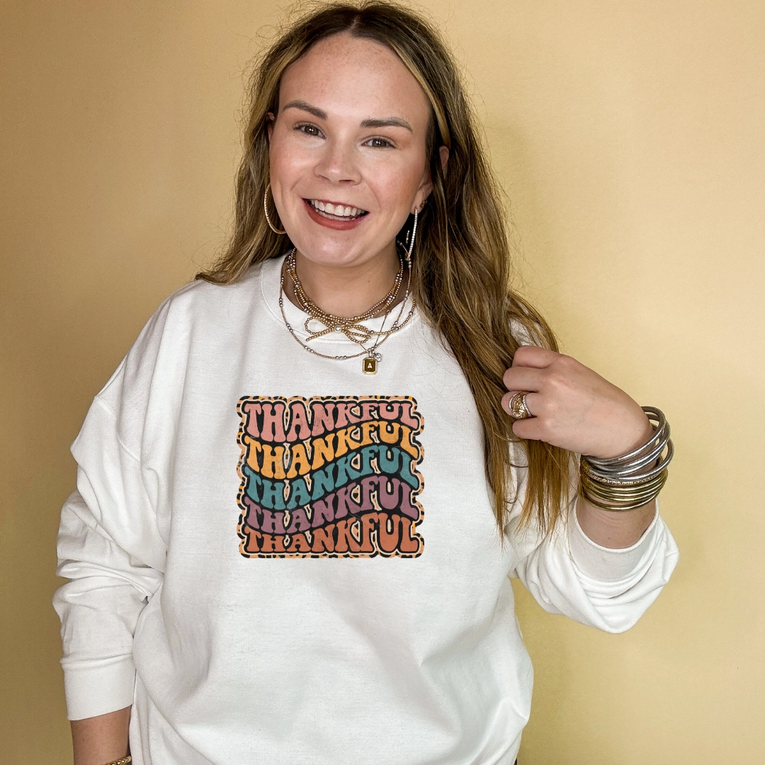 Fresh Vibes Online Exclusive | Thankful Animal Print Graphic Sweatshirt in Multiple Color Options