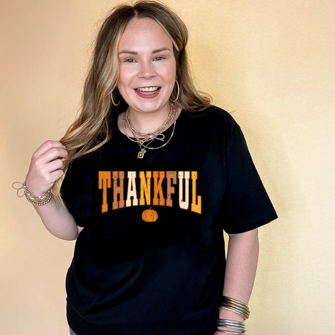 UPF Rated Fabric Online Exclusive | Thankful Fall Pumpkin Graphic Tee in Multiple Color Options