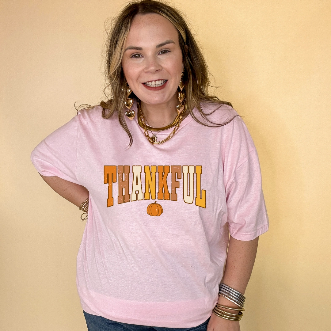 Summer cool UV protected Online Exclusive | Thankful Fall Pumpkin Graphic Tee in Multiple Color Options