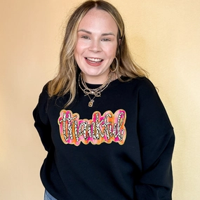 Quick Wear Fashion Comfort Online Exclusive | Thankful Gold Glitter and Dalmatian Graphic Sweatshirt in Multiple Color Options