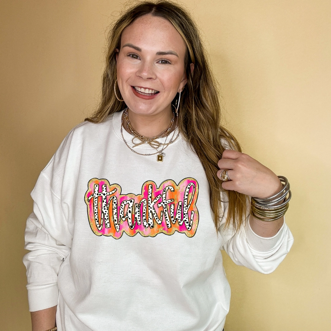 Online Exclusive | Thankful Gold Glitter and Dalmatian Graphic Sweatshirt in Multiple Color Options Breathable Fit Wear