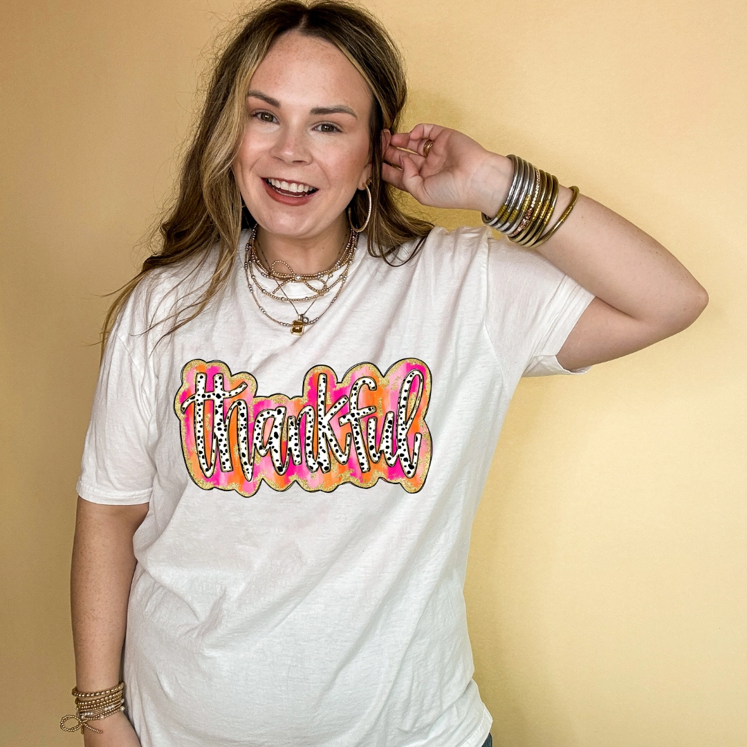 Online Exclusive | Thankful Gold Glitter and Dalmatian Graphic Tee in Multiple Color Options Easy Wear