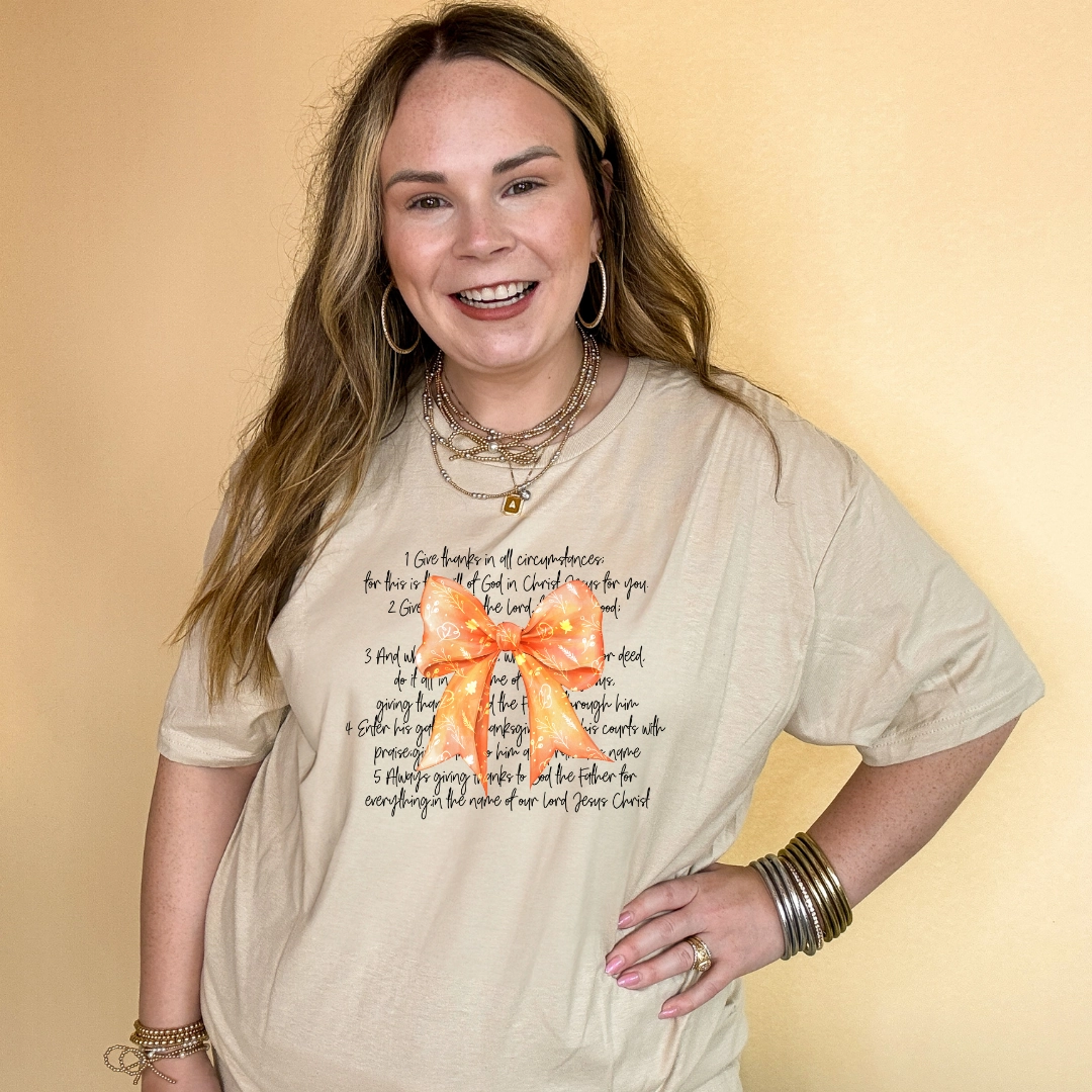AntiPillingTreatment Online Exclusive | Thankful Reminders and Orange Autumn Bow Graphic Tee in Multiple Color Options