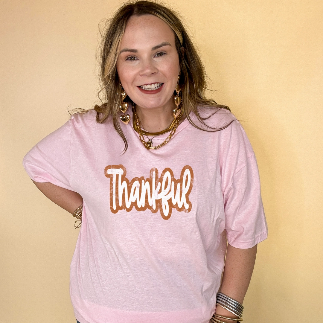 Online Exclusive | Thankful Script Graphic Tee in Multiple Color Options Ultimate Fit casual and comfortable