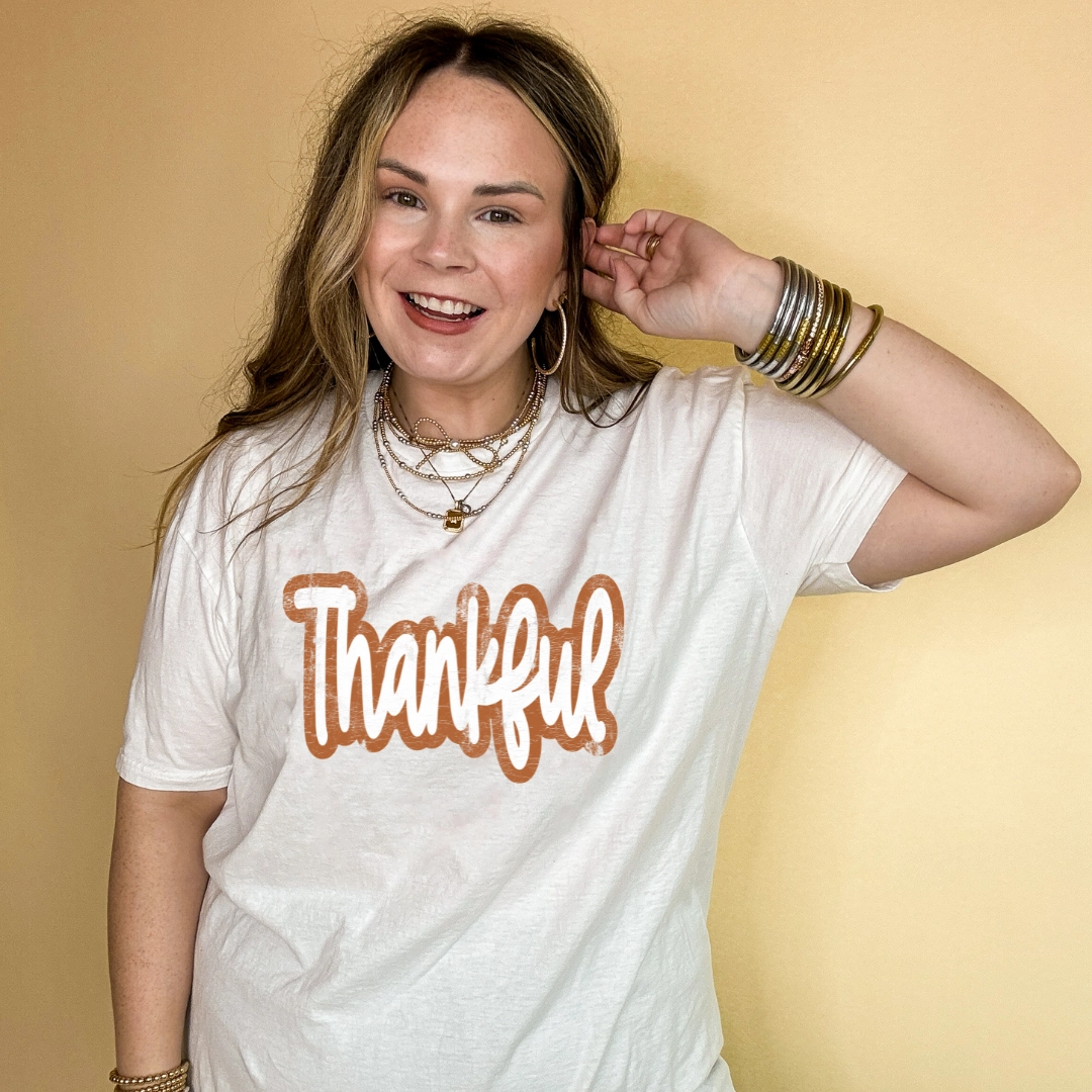 Online Exclusive | Thankful Script Graphic Tee in Multiple Color Options Classic Wearable