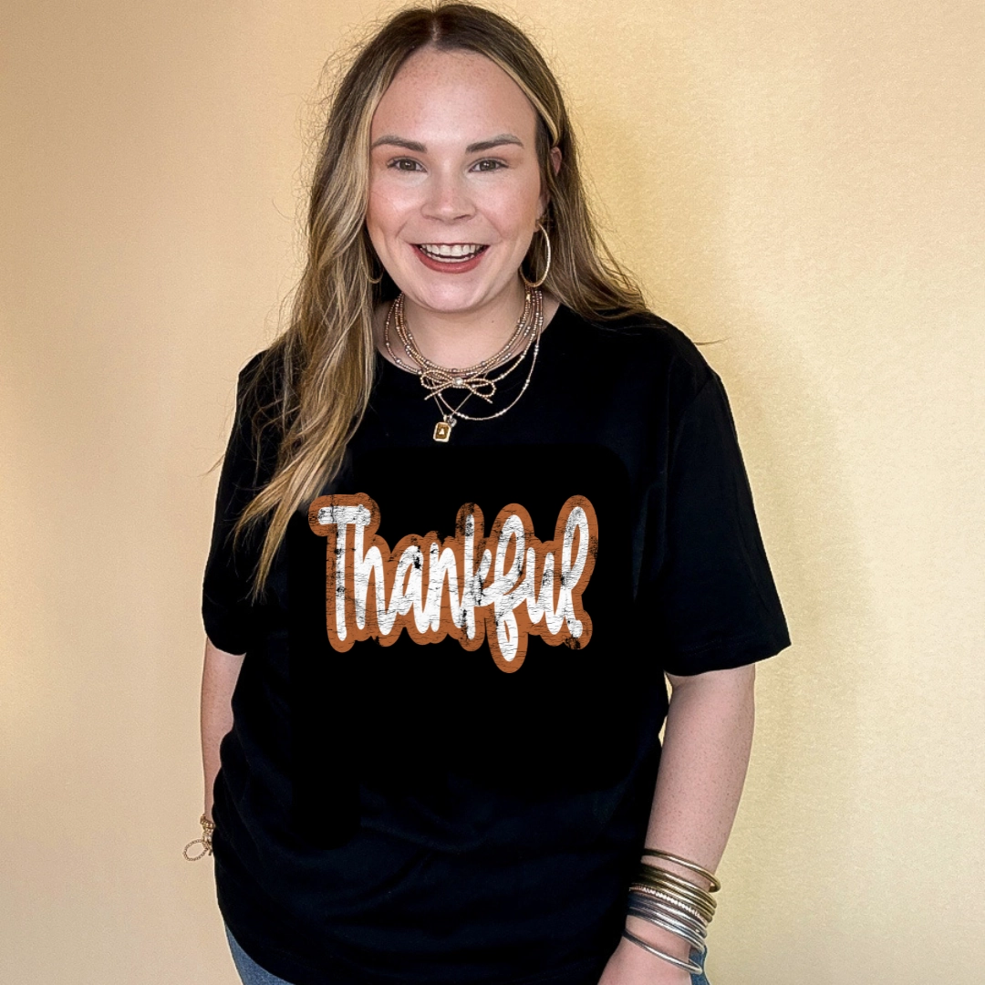 ComfortOptimizedConstruction Formal Style Online Exclusive | Thankful Script Graphic Tee in Multiple Color Options