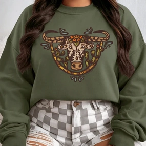 Online Exclusive | The Wild Watusi Long Sleeve Graphic Sweatshirt in Military Green Breathable Essentials