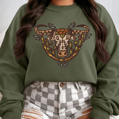 Online Exclusive | The Wild Watusi Long Sleeve Graphic Sweatshirt in Military Green Breathable Essentials