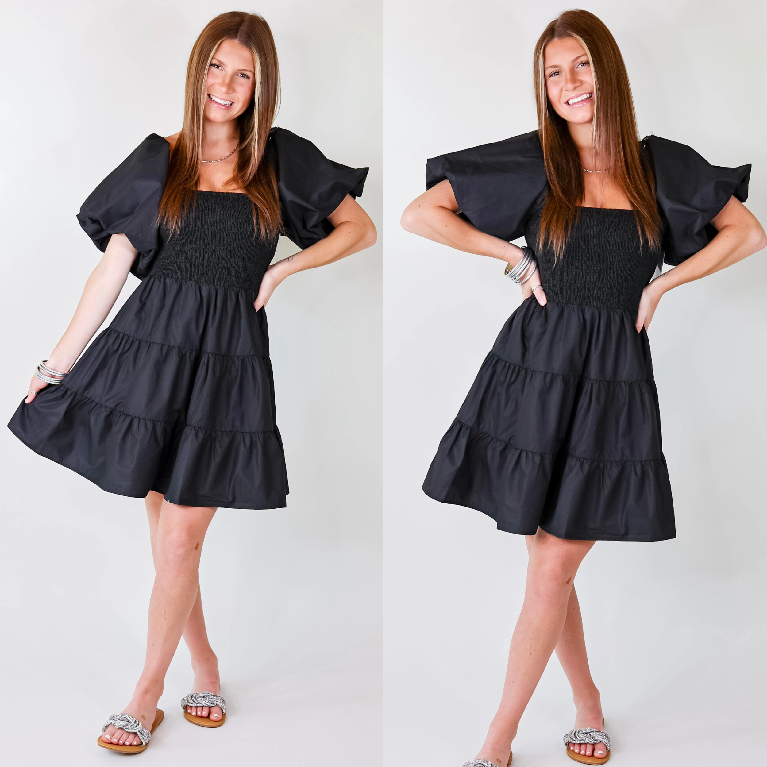 Glamorous look Travel piece Online Exclusive | Trust Me Puffed Sleeve Dress in Black