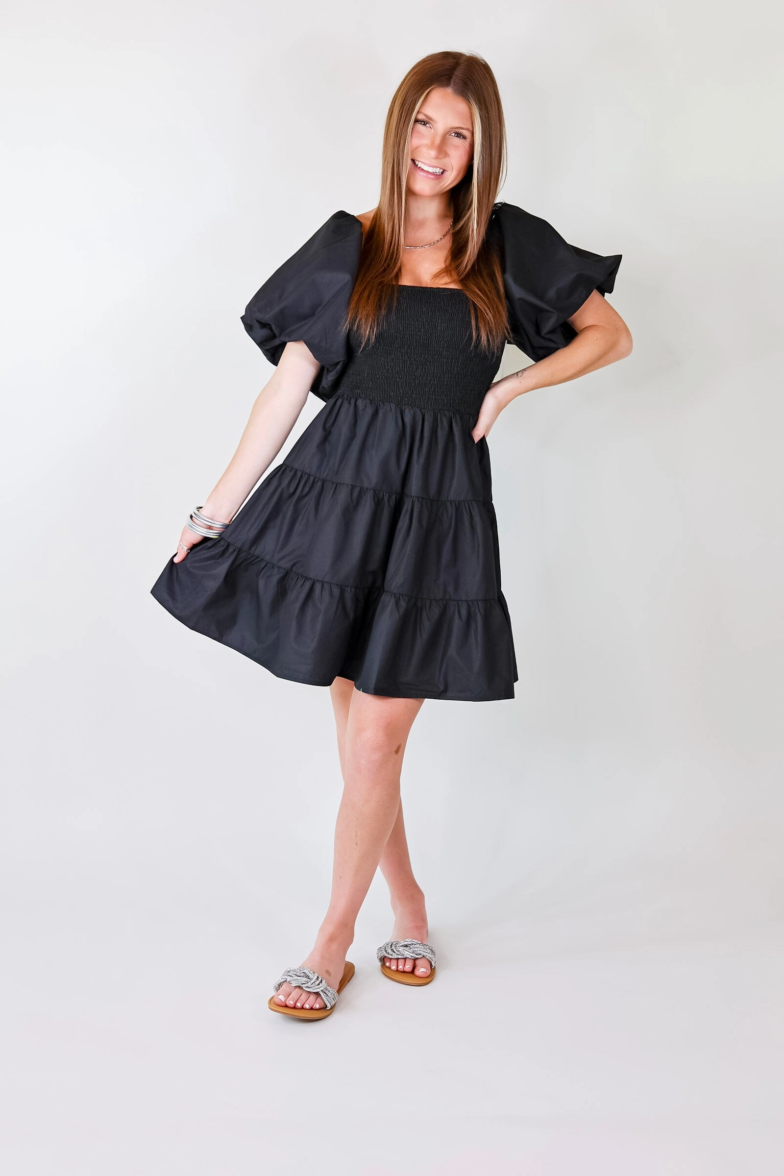 City Casual Breathable Lamination Online Exclusive | Trust Me Puffed Sleeve Dress in Black