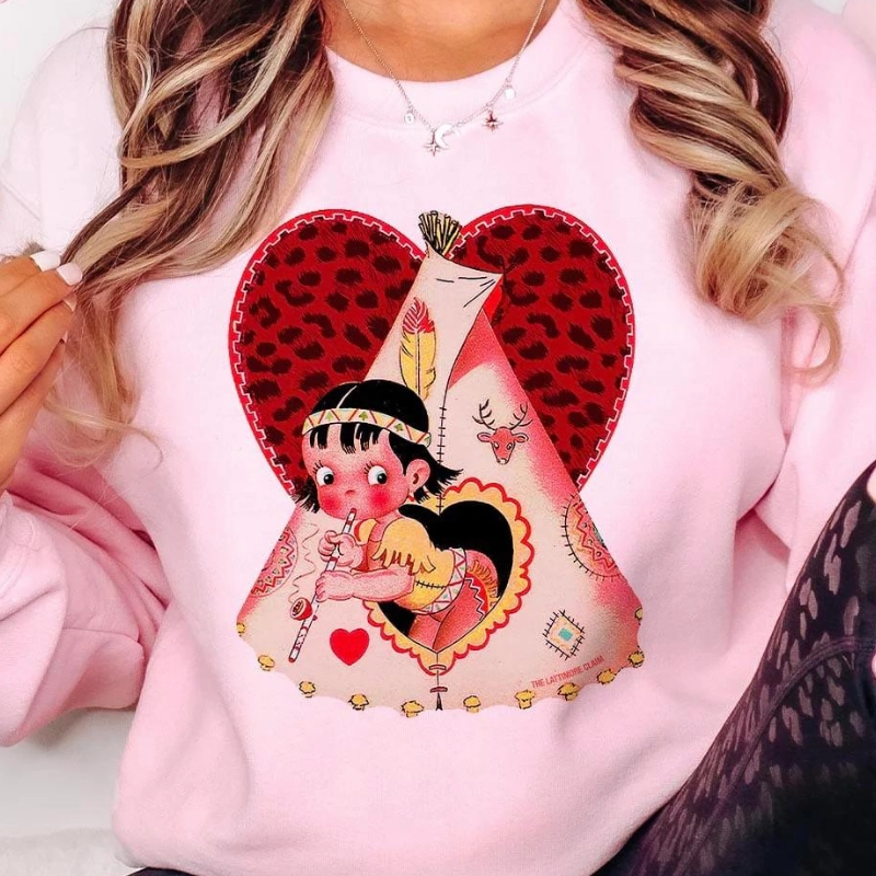Comfy Wardrobe Online Exclusive | Vintage Valentine Teepee Long Sleeve Graphic Sweatshirt in Pink