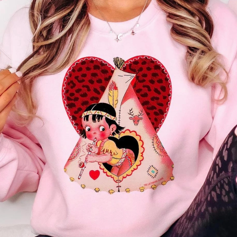 Comfortable and Chic Online Exclusive | Vintage Valentine Teepee Long Sleeve Graphic Sweatshirt in Pink