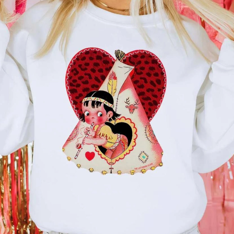 Online Exclusive | Vintage Valentine Teepee Long Sleeve Graphic Sweatshirt in White Casual Active