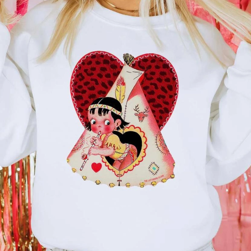Online Exclusive | Vintage Valentine Teepee Long Sleeve Graphic Sweatshirt in White AntiStaticLining Stretch Fit