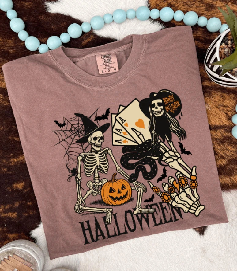 Online Exclusive | Western Halloween Vibes Graphic on Short Sleeve Comfort Color Tee in Espresso Brown Fashion-Forward Fit Comfy Stretch Fit