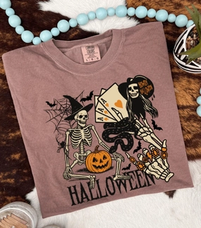 Moisture Wicking Fabric Simple Wear Online Exclusive | Western Halloween Vibes Graphic on Short Sleeve Comfort Color Tee in Espresso Brown