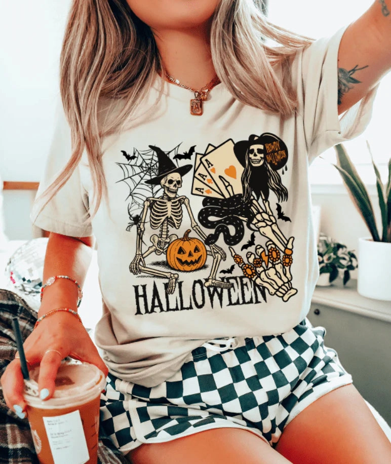Online Exclusive | Western Halloween Vibes Graphic on Short Sleeve Tee Shirt in Cream Cozy Wardrobe LongLastingColor