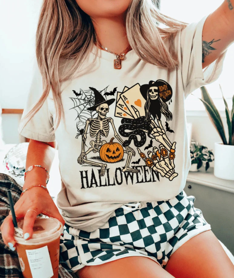 Online Exclusive | Western Halloween Vibes Graphic on Short Sleeve Tee Shirt in Cream SoftTouchFinish