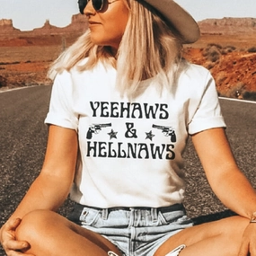 StretchFit Shoot Mood Online Exclusive | Yee Haws and Hell Naws Short Sleeve Graphic Tee in White