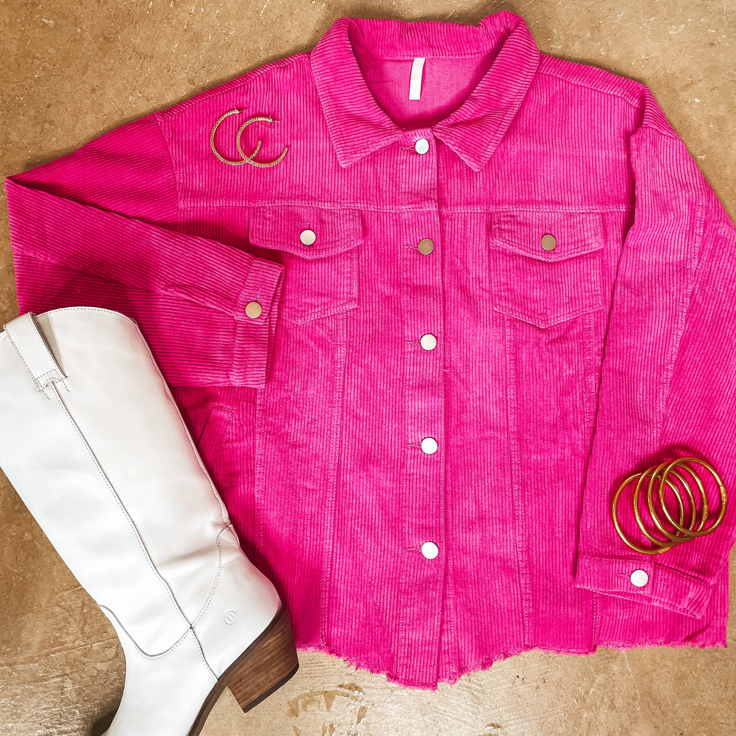Out For A Drive Button Up Corduroy Shacket in Hot Pink EcoFriendlyTextiles UltraSoft Texture