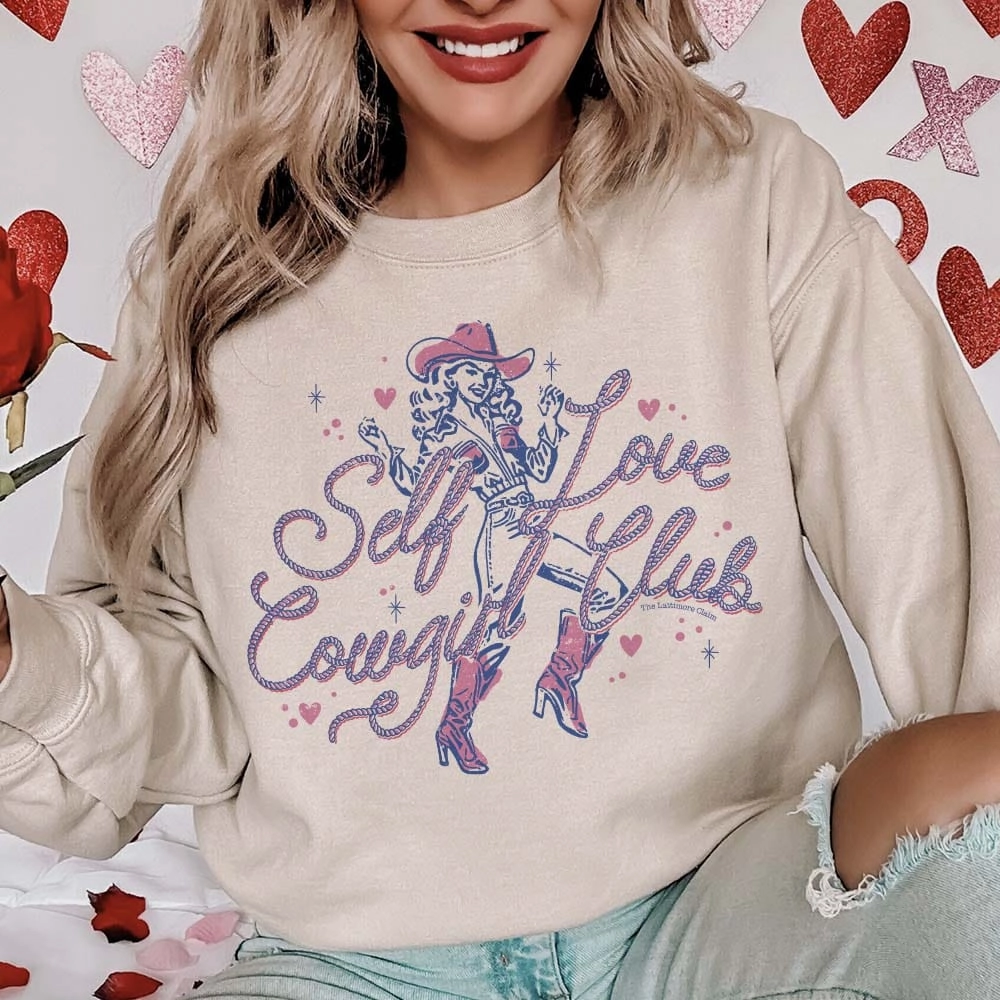 Online Exclusive | Self Love Cowgirl Club Long Sleeve Graphic Sweatshirt in Cream Summer Style
