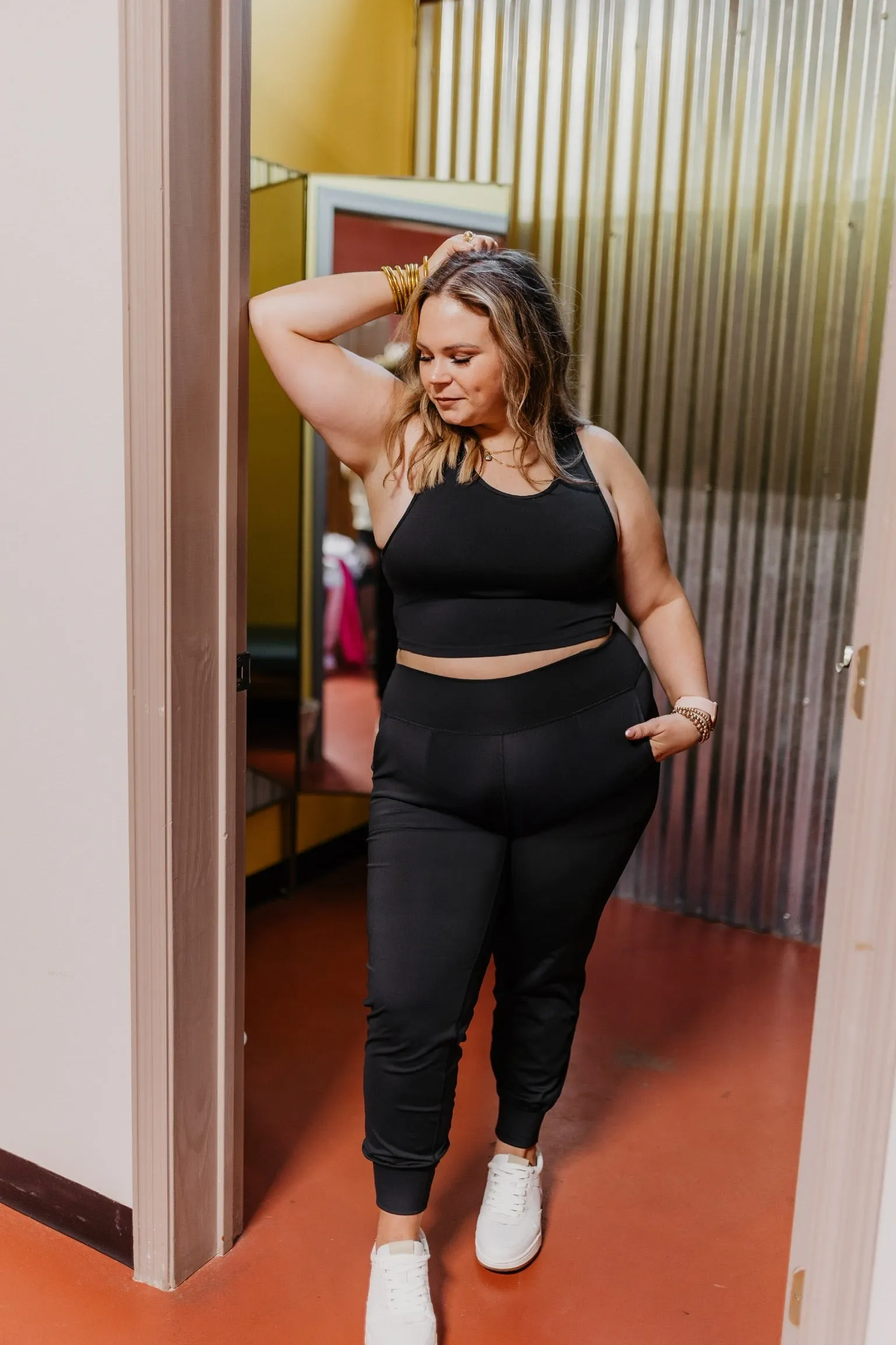 Perfect For Pilates Open Back Tank Top Sports Bra in Black DoubleStitched Construction Moisture Wicking Fabric