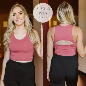 Perfect For Pilates Open Back Tank Top Sports Bra in Marsala Red NoRoll Hem Technology