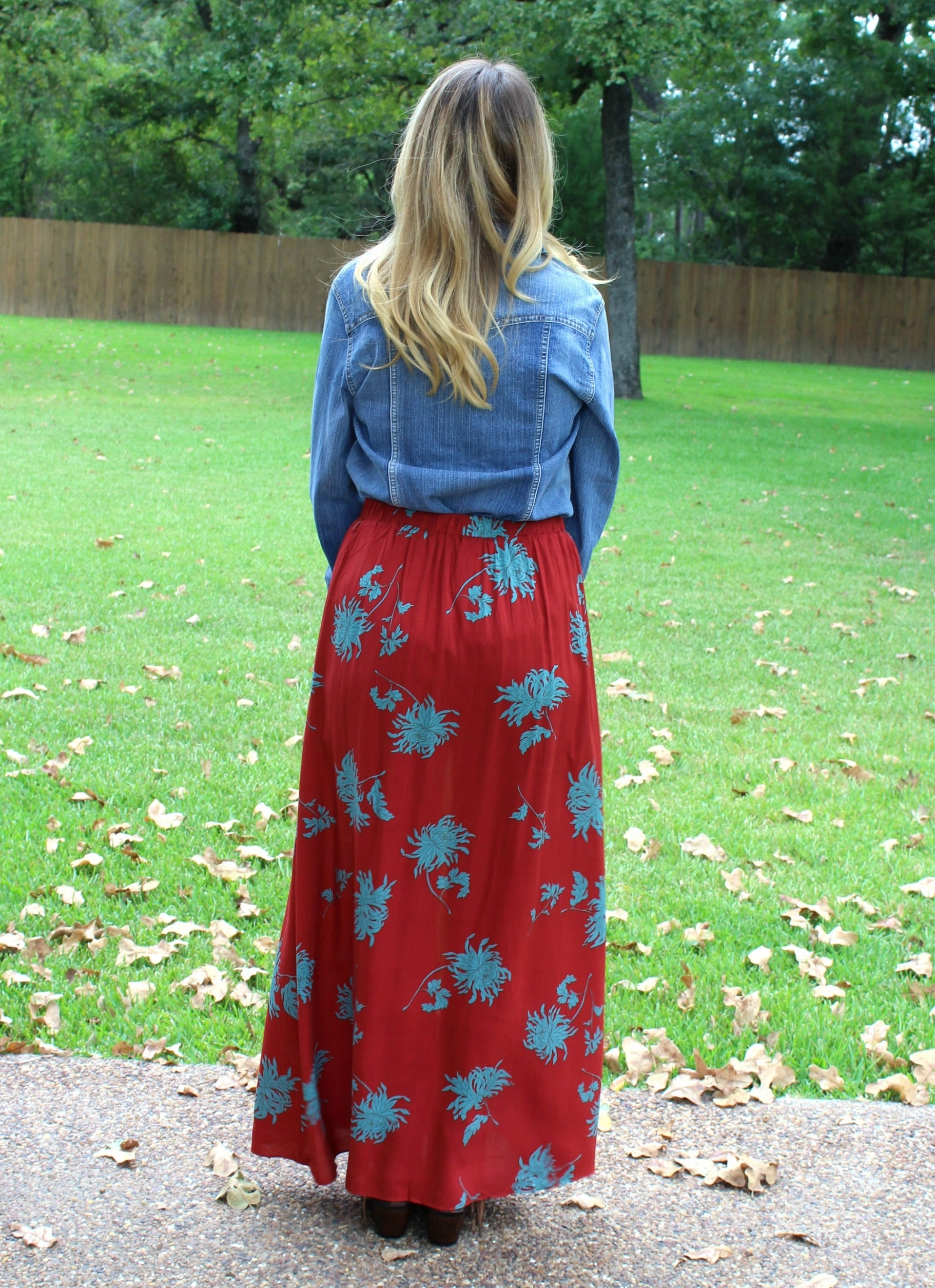 ZeroWaste Production Easy Cool Perfect Compliment Red and Turquoise Floral Maxi Skirt