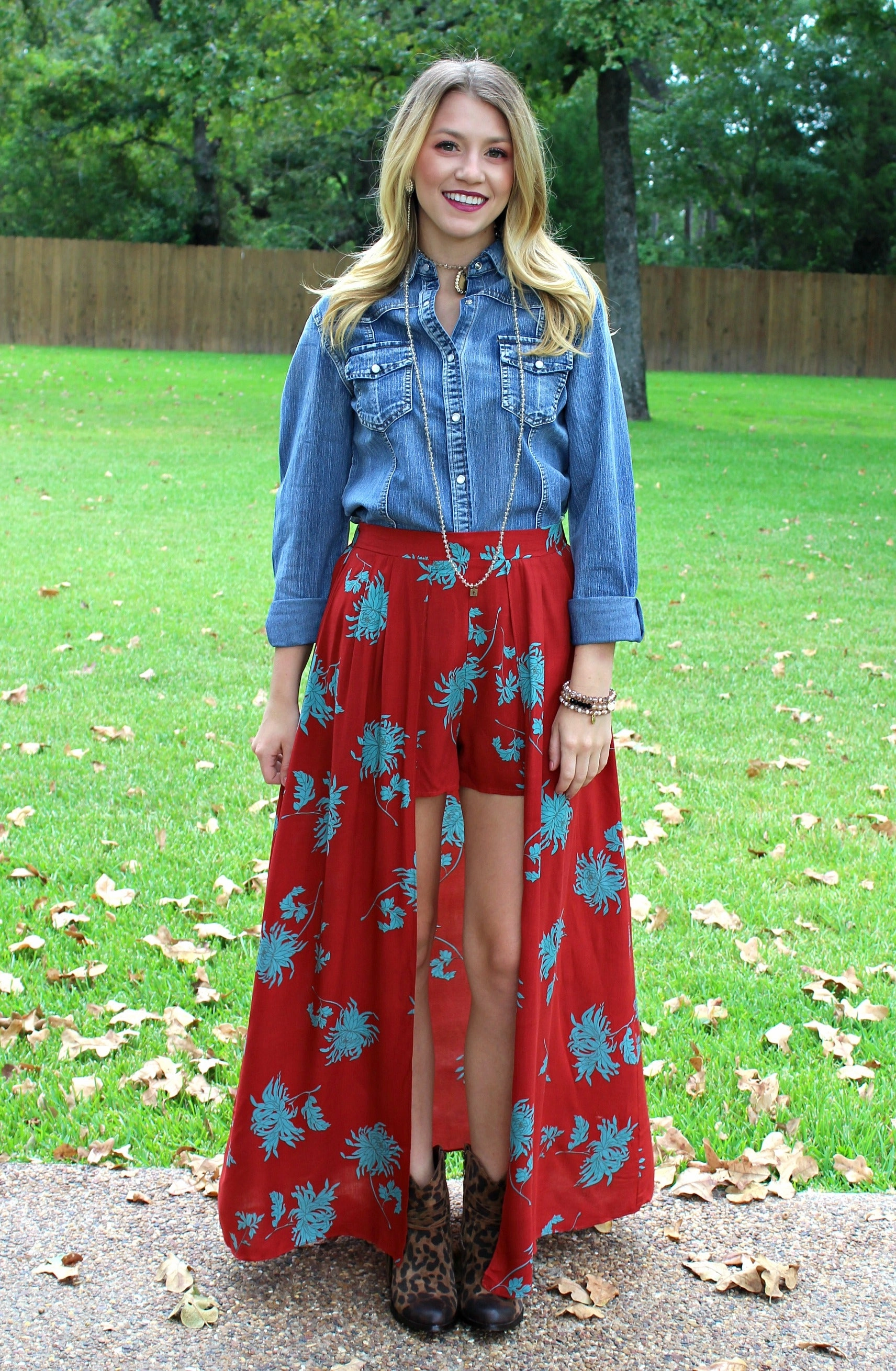 Perfect Compliment Red and Turquoise Floral Maxi Skirt Low Maintenance