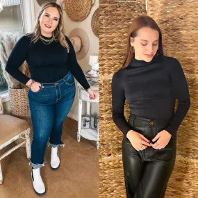 FlexibleRibbing StretchTechnology Take Me Somewhere High Neck Ribbed Long Sleeve Top in Black