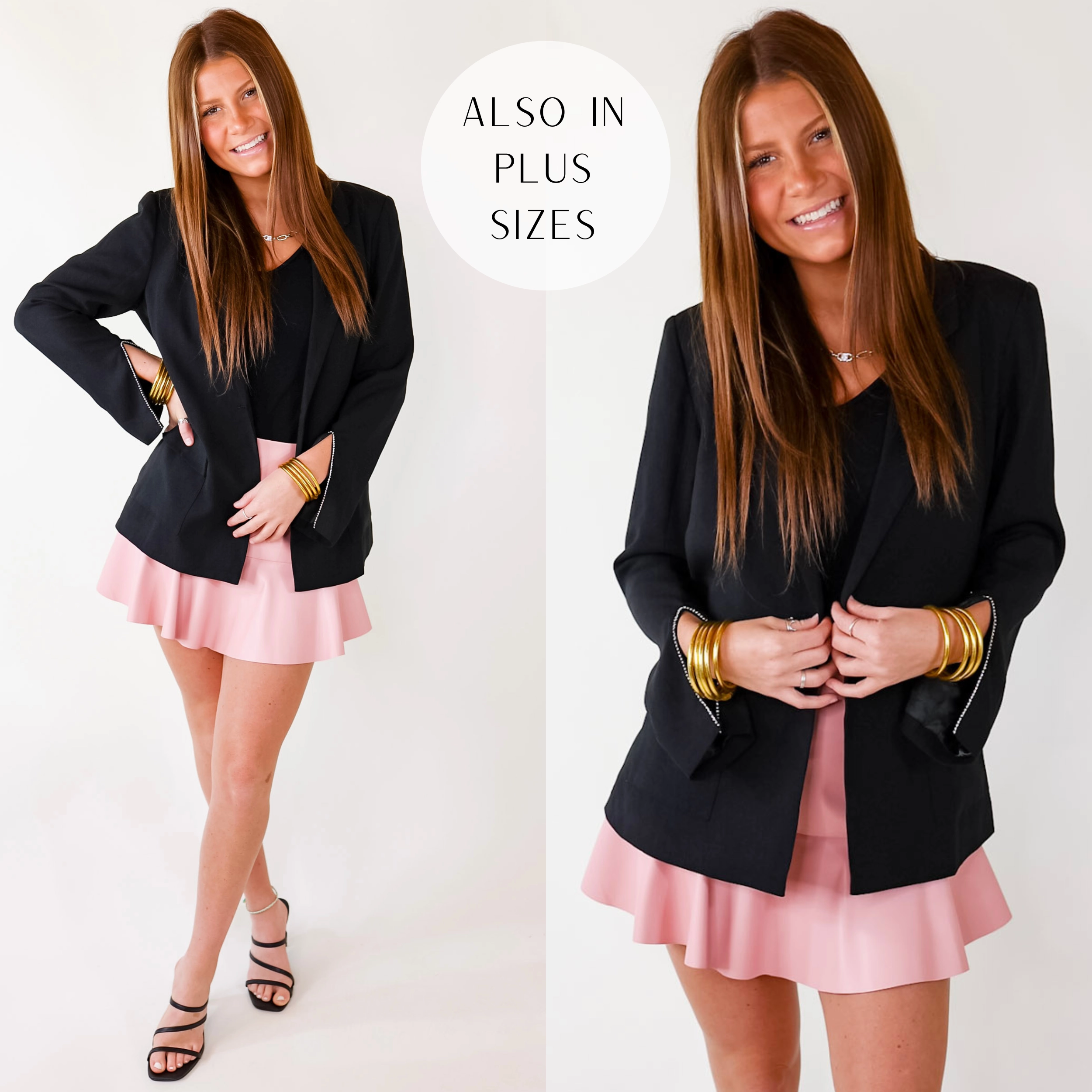 Plan For Success Crystal Slit Sleeve Blazer in Black Easy Breath WearResistantHem