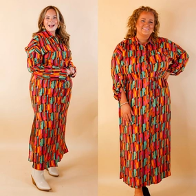 Regal Glow Wool Fit Play It Again Button Up Watercolor Maxi Dress With Embroidered Back