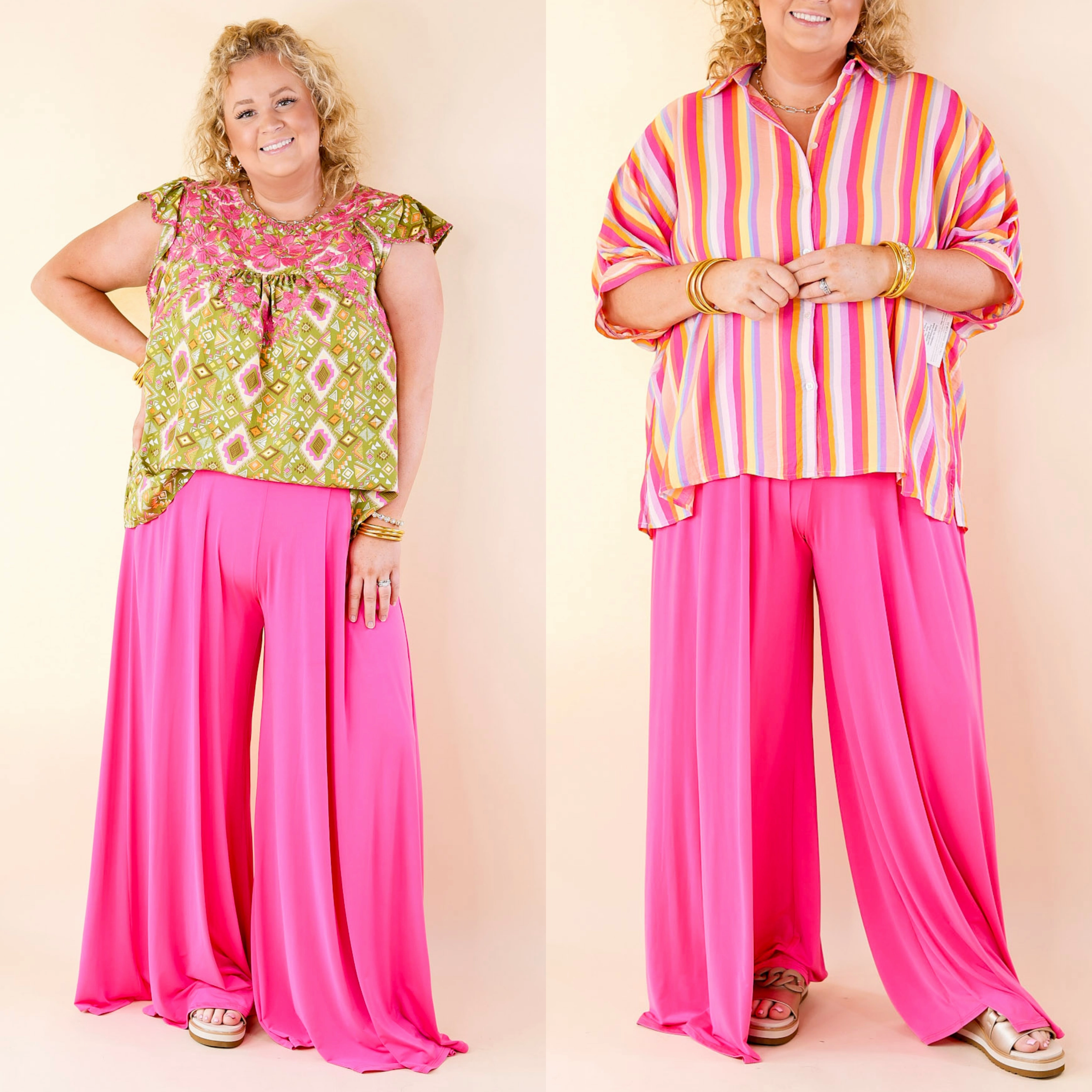 Plus Size | Urban Wonders Wide Leg Pants in Magenta Pink All-Day Wear
