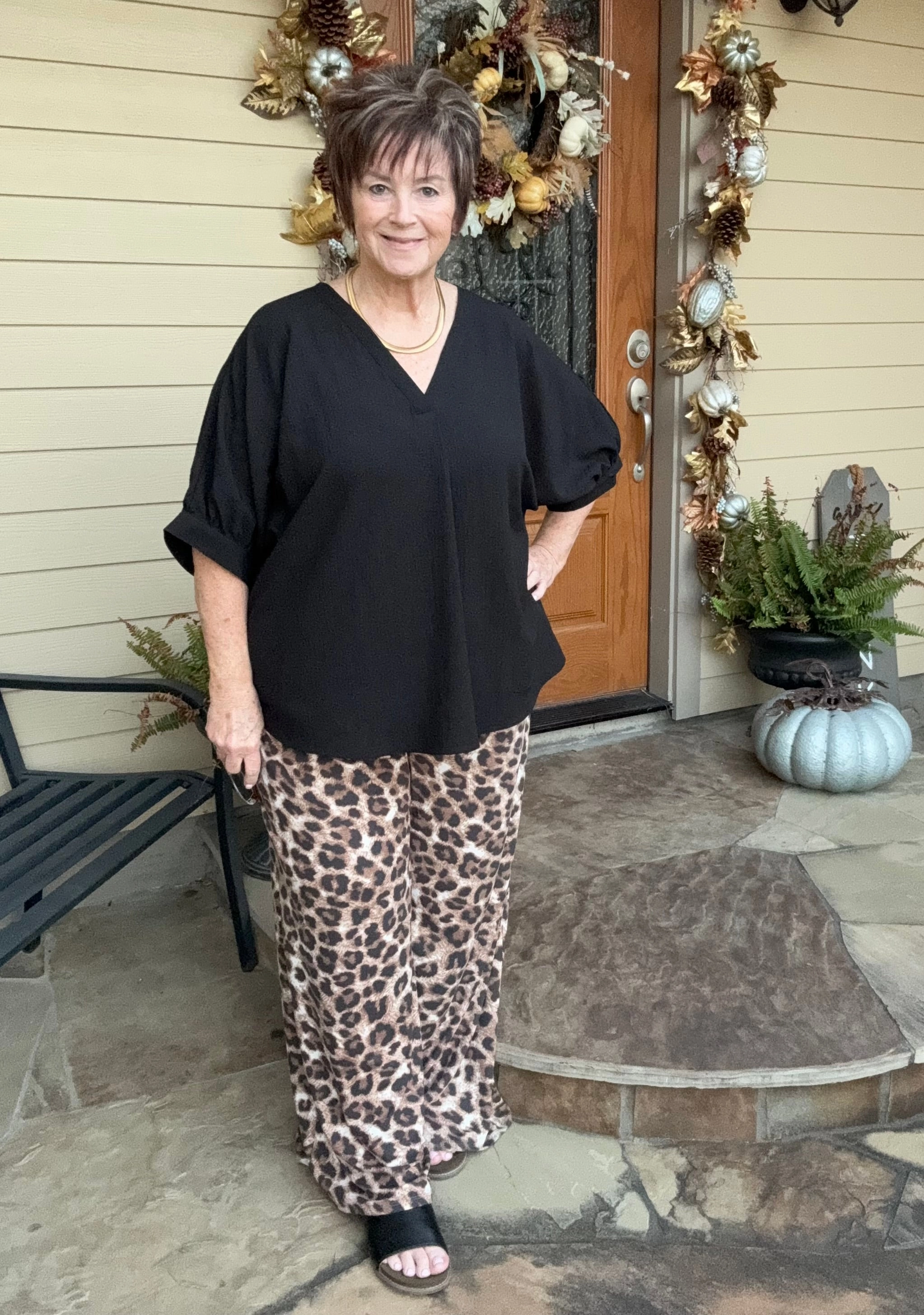 Plus Sizes | Leopard Print Pants with Wide Elastic Waist Joy Ease