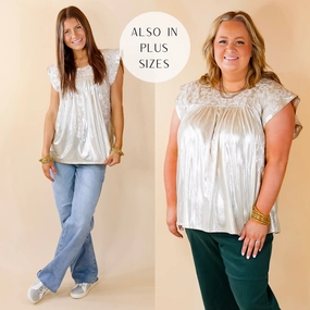 The Thrill Of It Floral Embroidered Metallic Top in Champagne NonRestrictive