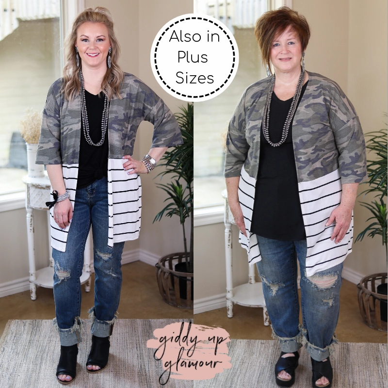 Warm Socks In a Major Way Camouflage and Stripe Short Sleeve Cover Up in Ivory