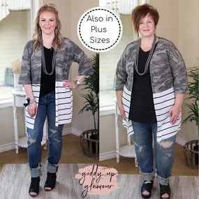 Warm Socks In a Major Way Camouflage and Stripe Short Sleeve Cover Up in Ivory