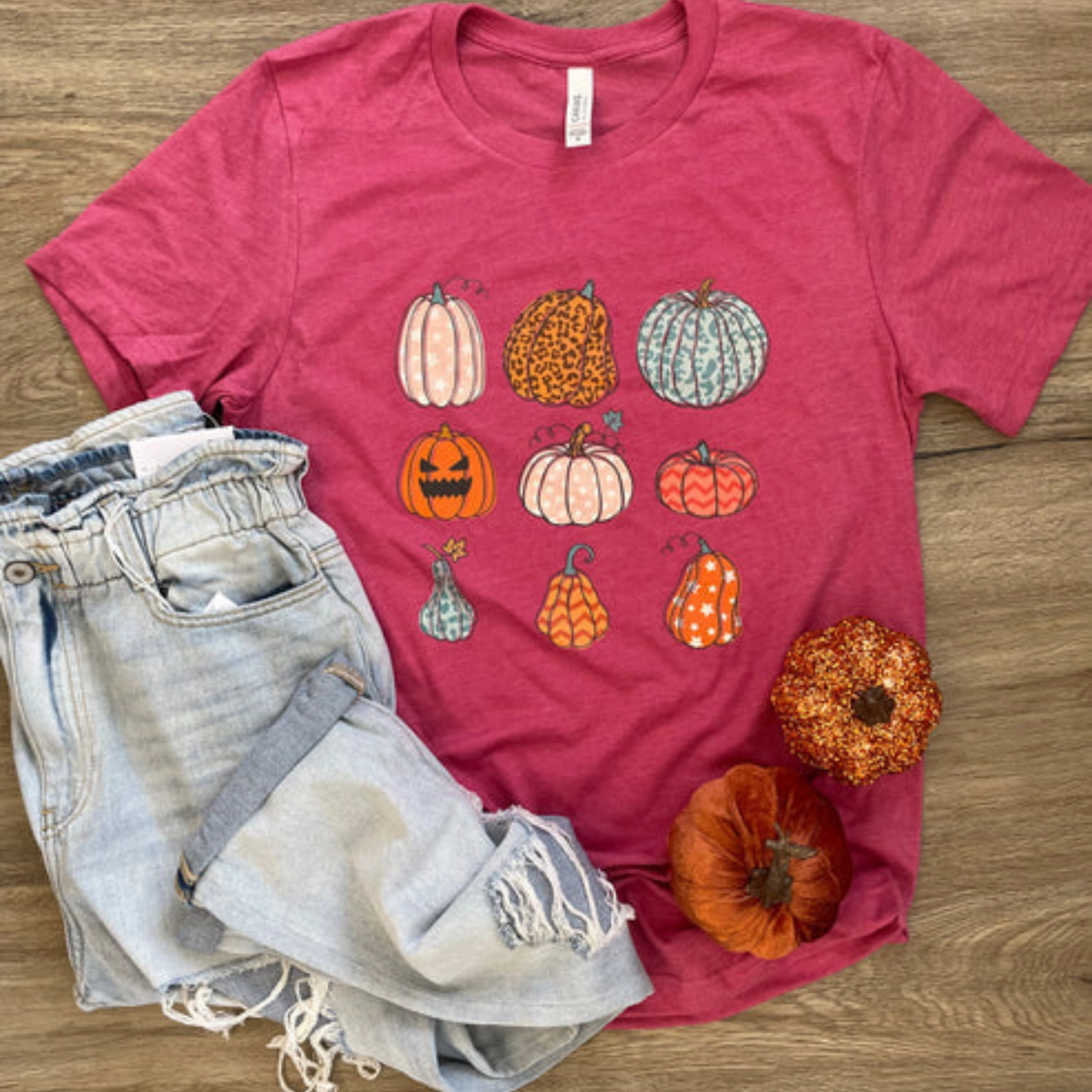 Polka Dot Pumpkin Short Sleeve Graphic Tee in Heather Red Anti Pill Surface