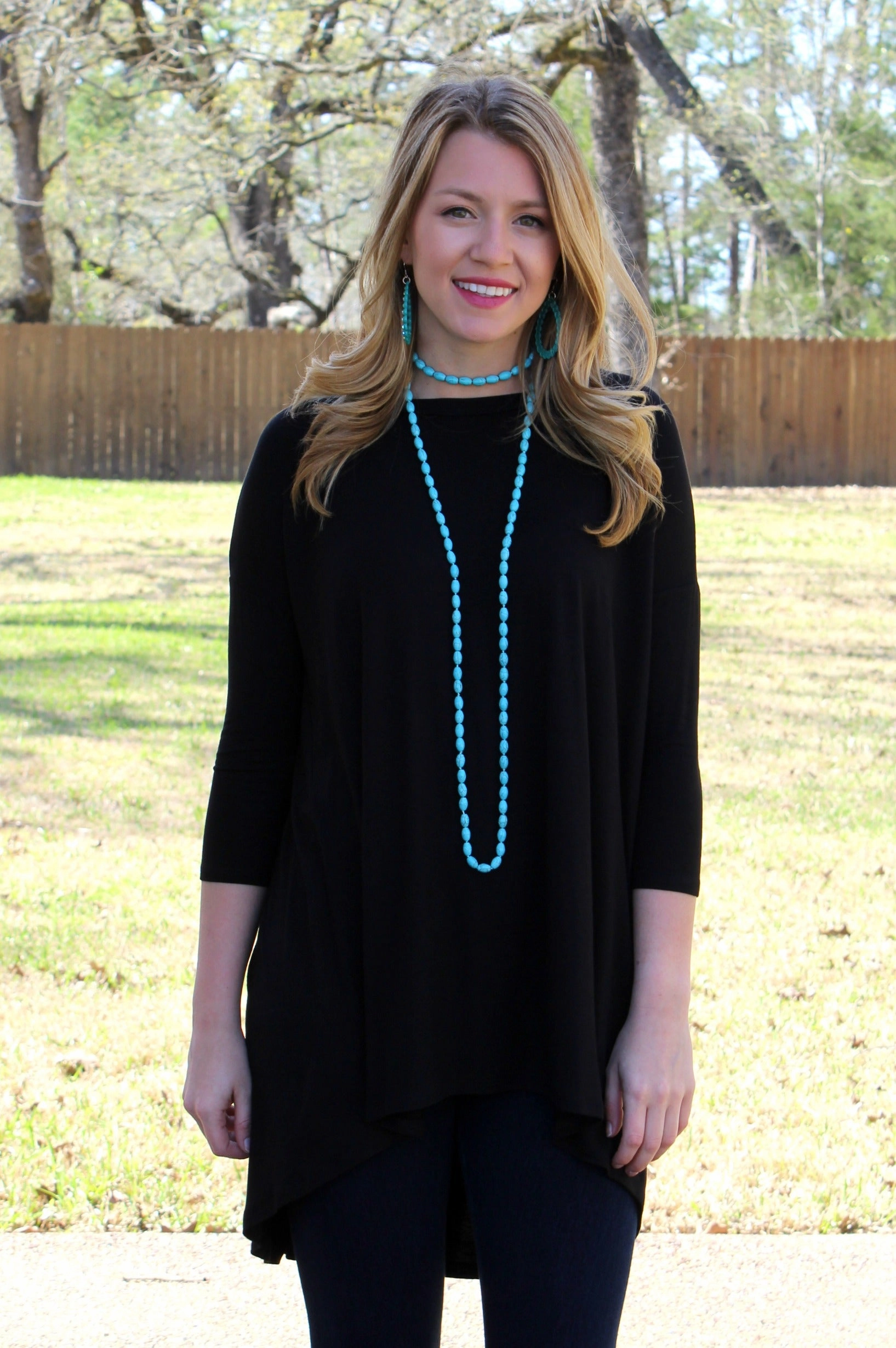 Last Chance Size Small | Casual Love Tunic Top with Criss Cross Back Detail in Black DurableThreadwork Soft Motion