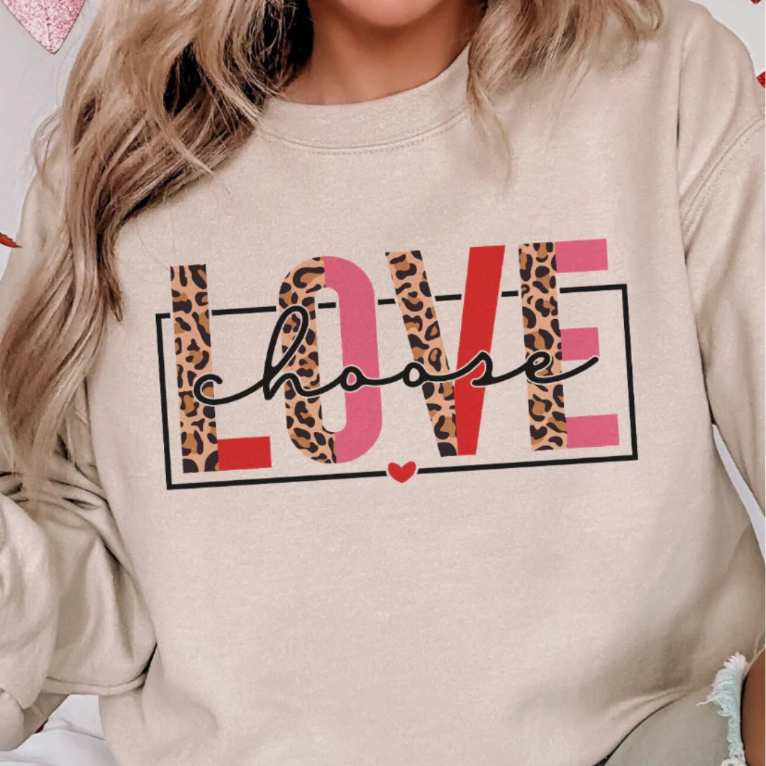 Online Exclusive | Choose Love Cheetah and Color Block Graphic Sweatshirt in Cream UltraLightweight