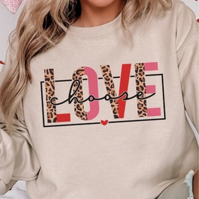NonIronTechnology Online Exclusive | Choose Love Cheetah and Color Block Graphic Sweatshirt in Cream