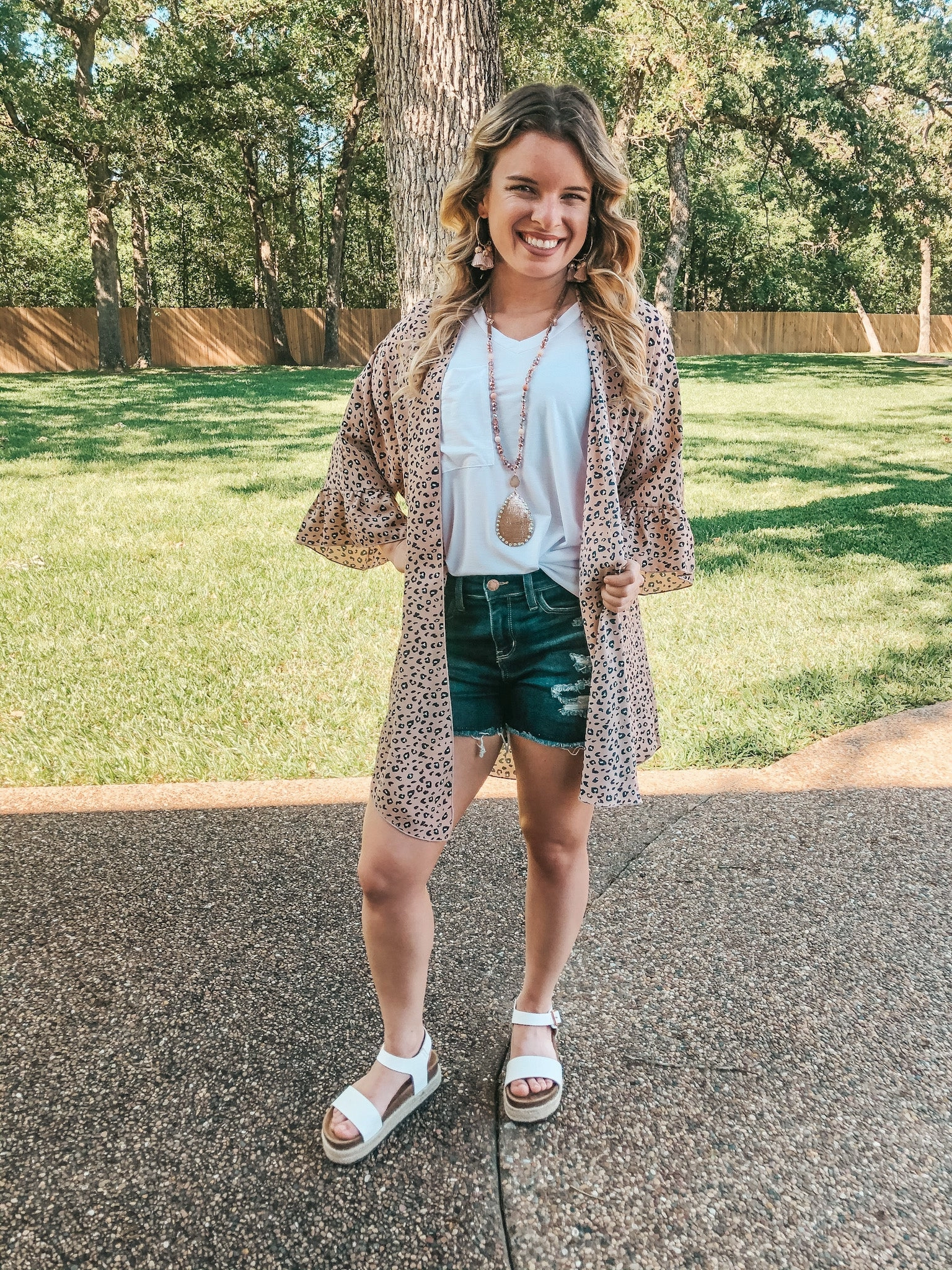 Last Chance Size Small | Wildly Loved Leopard Print Kimono with Ruffle Sleeves in Blush Pink VersatileCuff