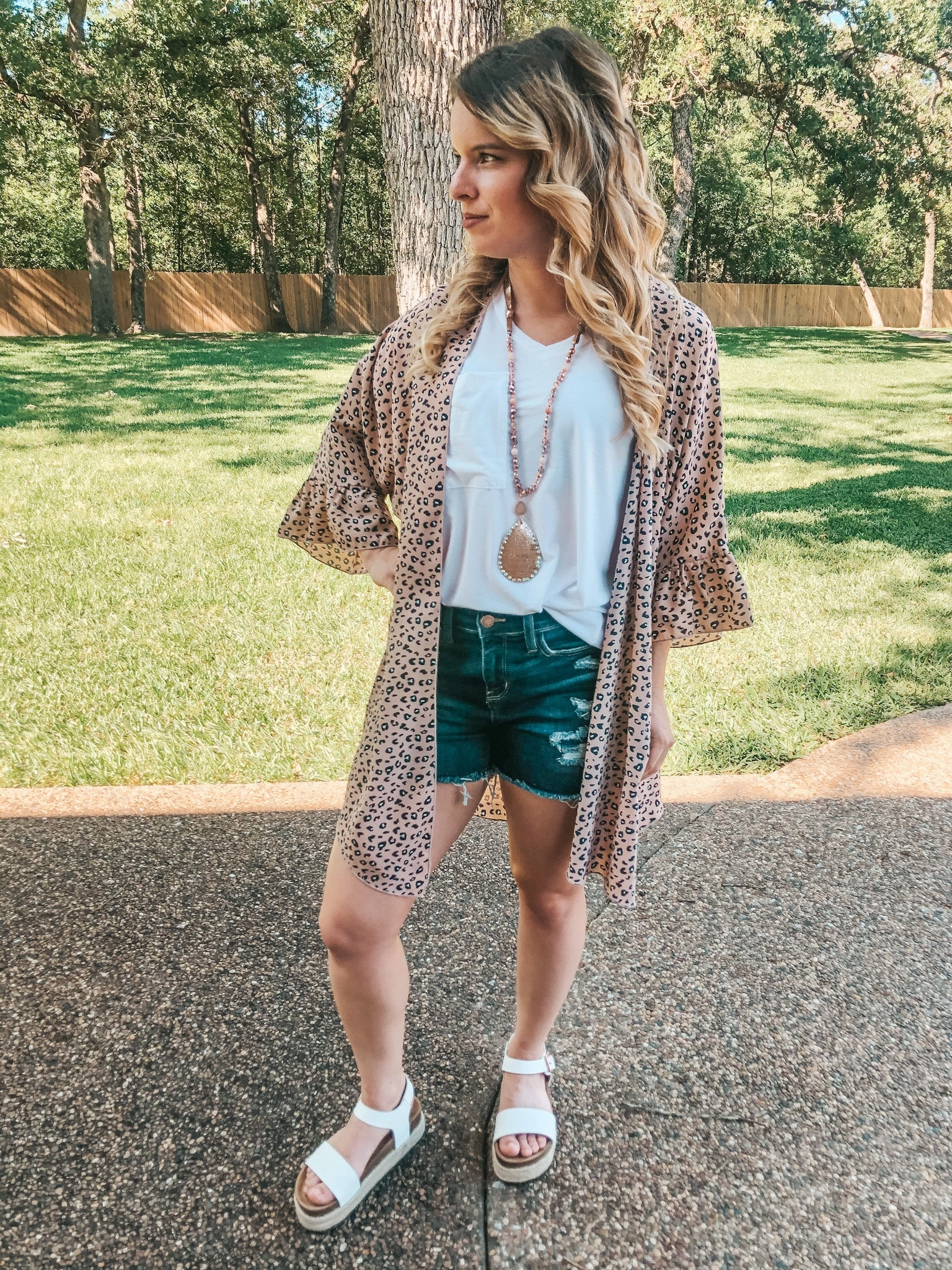 Spring Glow Last Chance Size Small | Wildly Loved Leopard Print Kimono with Ruffle Sleeves in Blush Pink